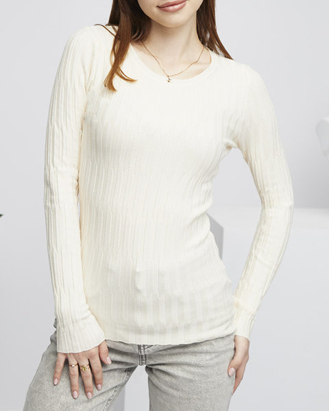 Rebrovaný béžový dámsky sveter - Oblečenie