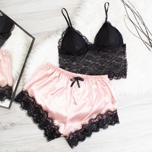 Ružové a čierne dámske dvojdielne pyžamo - oblečenie
