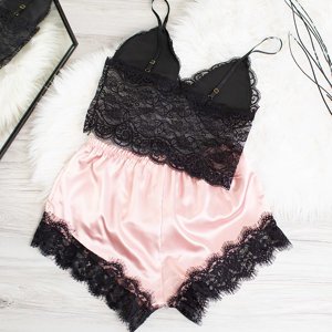 Ružové a čierne dámske dvojdielne pyžamo - oblečenie