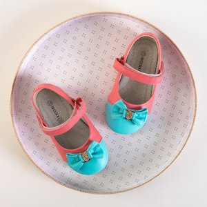 Ružové dievčenské balerínky s modrou špičkou a mašličkou Eligia - Topánky