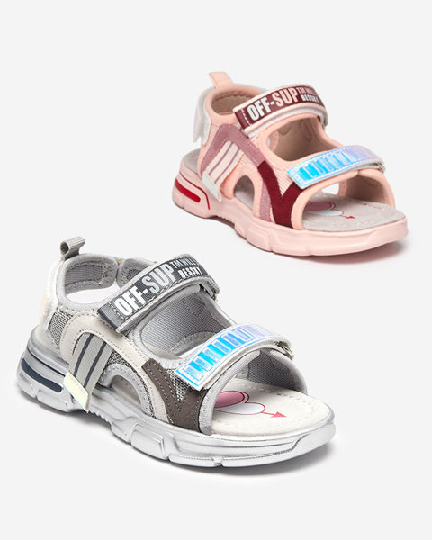 Šedé dievčenské sandále s holografickými vsadkami značky Heilol - Footwear