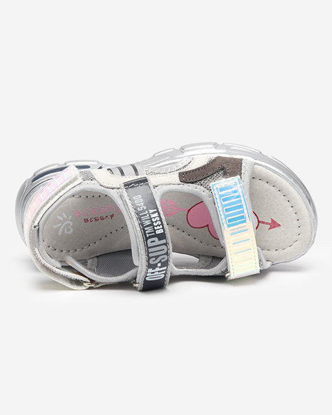 Šedé dievčenské sandále s holografickými vsadkami značky Heilol - Footwear
