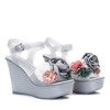 Šedé klinové sandále zdobené kvetmi Nerweta - Obuv