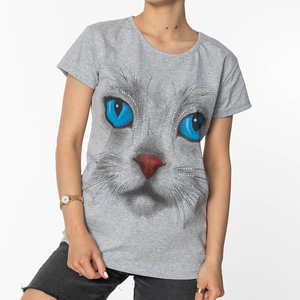 Sivé dámske tričko s potlačou mačiek – oblečenie