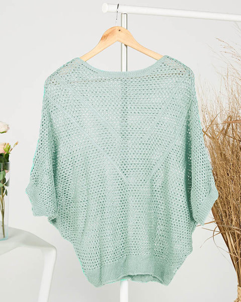 Sivý a zelený priehľadný dámsky sveter so zníženými ramenami - Oblečenie