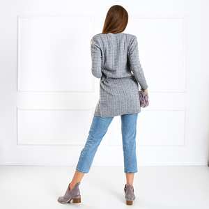 Sivý dámsky viazaný sveter s vreckami - Oblečenie