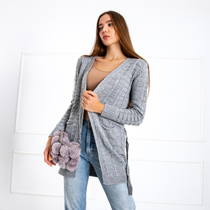 Sivý dámsky viazaný sveter s vreckami - Oblečenie