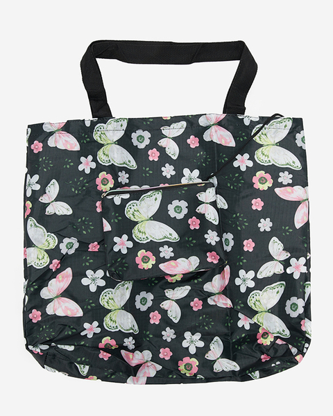 Skladacia nákupná taška s vrecúškom a bielo-ružovým kvetinovým vzorom - Doplnky
