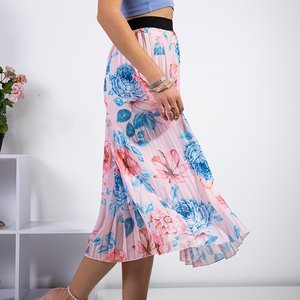 Svetlo ružová dlhá kvetovaná skladaná sukňa - Oblečenie
