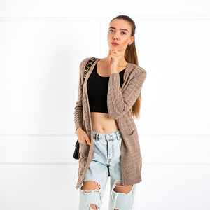 Svetlohnedý dámsky viazaný sveter s vreckami - Oblečenie