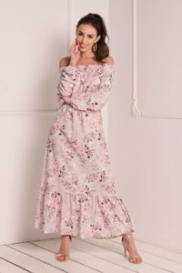 Svetloružové dámske maxi šaty s kvetmi a'la spanish - Oblečenie