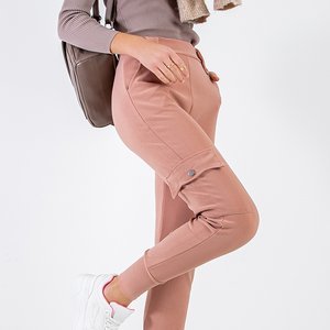 Svetloružové dámske nákladné nohavice s vreckami - Oblečenie