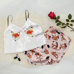 Svetloružové dámske pyžamo s potlačou líšky - Oblečenie