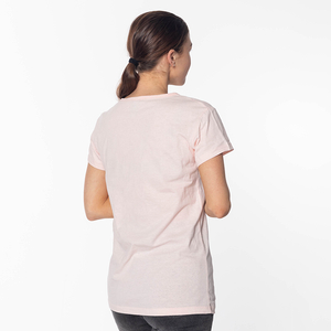 Svetloružové dámske tričko s farebnou potlačou a trblietkami - Oblečenie