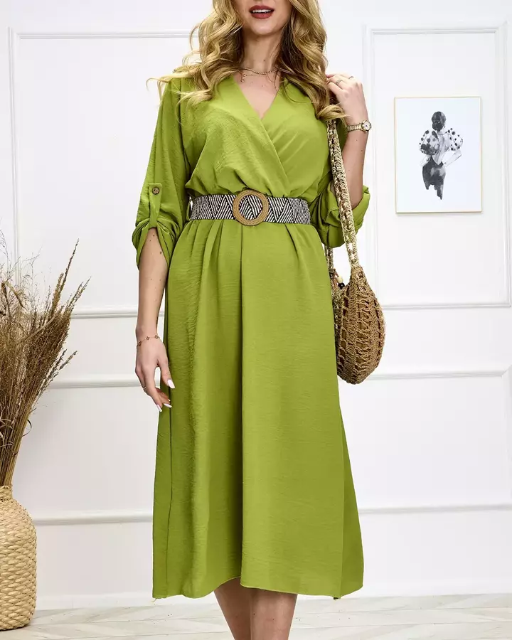 Svetlozelené dámske dlhé šaty s opaskom - Oblečenie