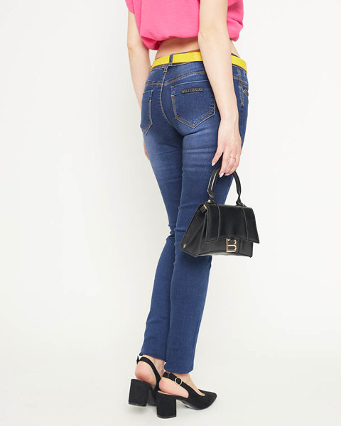 Tmavo modré dámske úzke úzke džínsy s nízkym pásom - Oblečenie