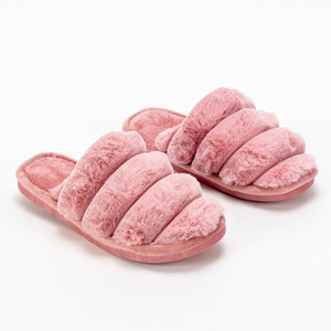 Tmavo ružová kožušinka Dámske papuče Puffie - Obuv