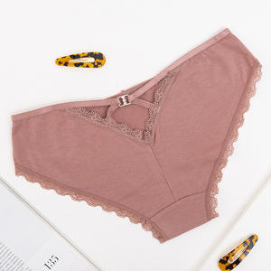 Tmavo ružové dámske bavlnené nohavičky s čipkou - Spodné prádlo
