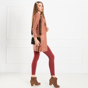 Tmavo ružový dámsky viazaný sveter s vreckami - Oblečenie