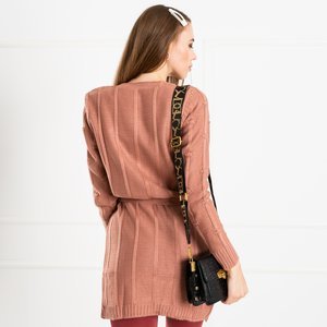 Tmavo ružový dámsky viazaný sveter s vreckami - Oblečenie