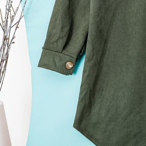 Tmavo zelená dámska eko semišová nadrozmerná košeľová bunda - Oblečenie