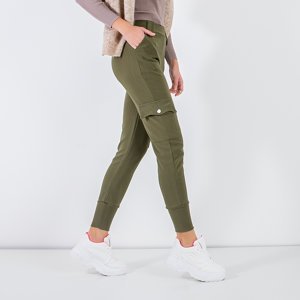 Tmavo zelené dámske nákladné nohavice s vreckami - Oblečenie