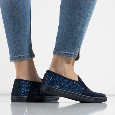 Tmavomodré dámske slip on tenisky s trblietkami Roderiga - Obuv