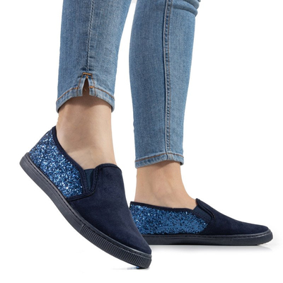Tmavomodré dámske slip on tenisky s trblietkami Roderiga - Obuv