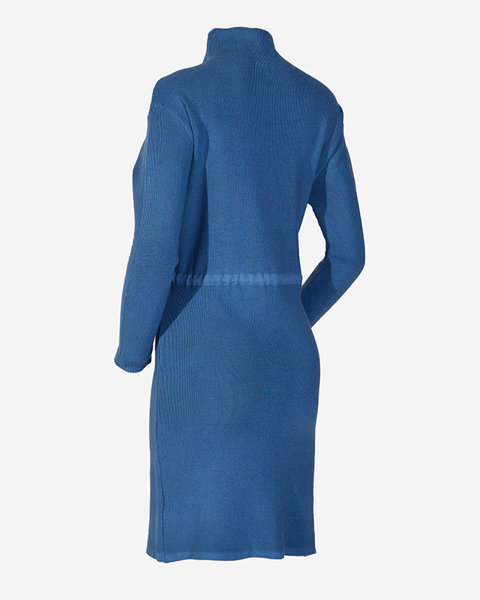 Tmavomodré dámske svetrové šaty s rolákom - Oblečenie