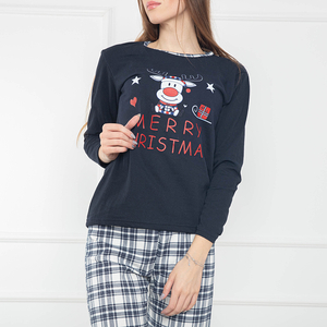 Tmavomodrý dámsky pyžamový set s vianočným motívom - Oblečenie