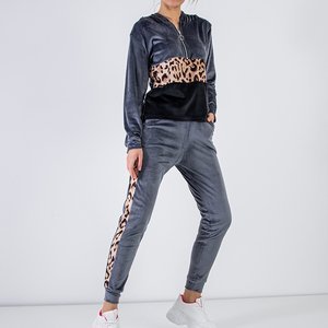 Tmavošedá dámska mikina s leopardím prúžkom - Oblečenie