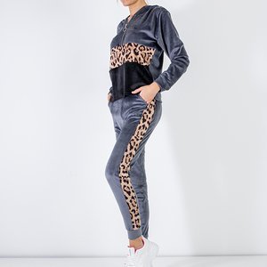 Tmavošedá dámska mikina s leopardím prúžkom - Oblečenie