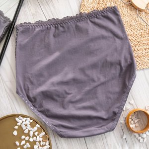 Tmavosivé dámske bavlnené nohavičky s čipkou PLUS SIZE - Spodné prádlo