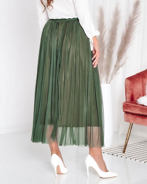 Tmavozelená dámska dvojvrstvová sukňa midi Oblečenie