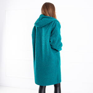 Tyrkysová dámska bunda - kabát s kapucňou - Oblečenie
