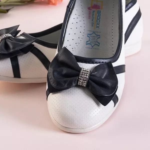 VÝPLET Detské biele a tmavomodré balerínky s mašľou Portia - Topánky
