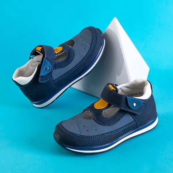 VÝPLET Tmavo modré chlapčenské topánky so žltými vložkami Bartnie - Topánky