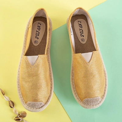 VÝPLET Žlté dámske espadrilky s lesklou niťou Hagenti - Topánky