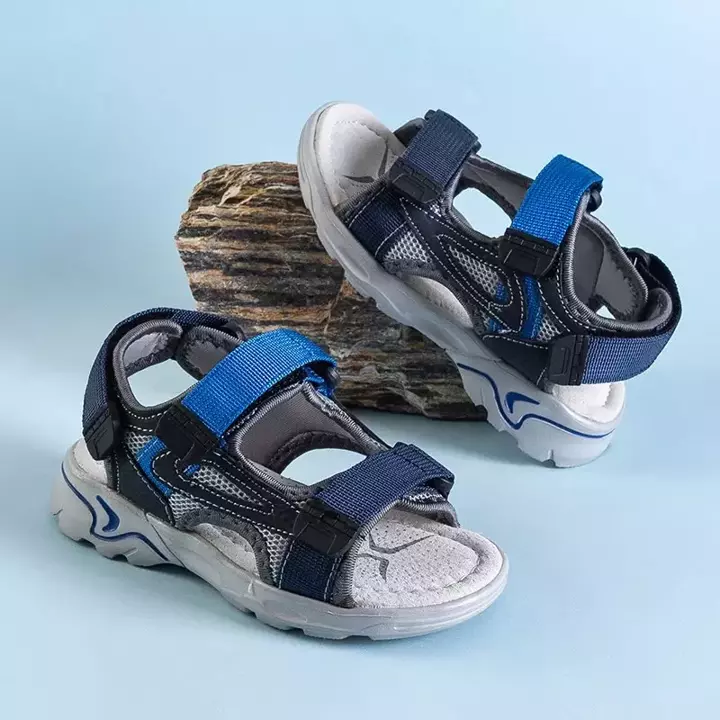 VÝSTUP Šedomodré sandále turbo na suchý zips pre chlapcov - Obuv