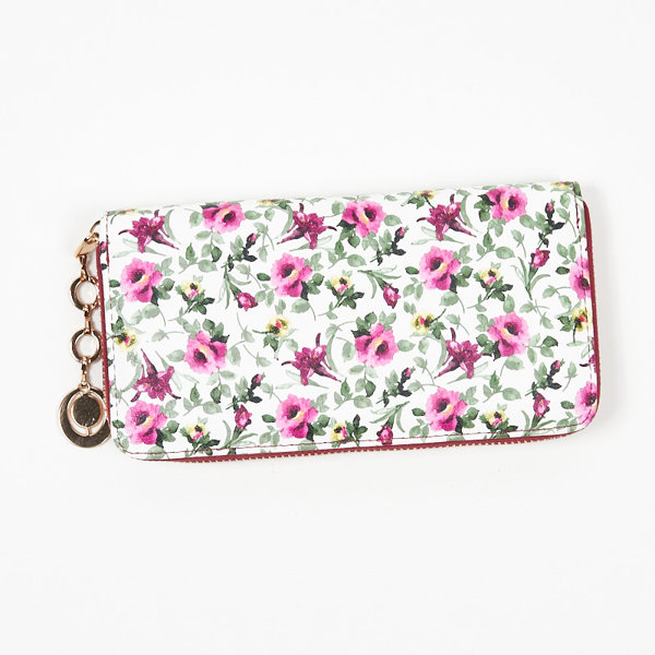 Veľká biela dámska peňaženka s ružovým kvetinovým vzorom - Doplnky