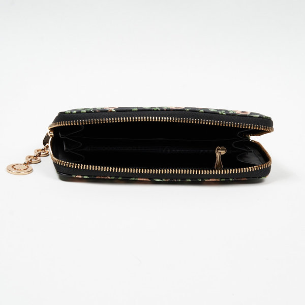 Veľká čierna dámska peňaženka s kvetinovým vzorom - Doplnky