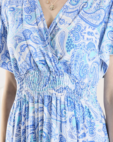 Vzorované modré dámske midi šaty Oblečenie