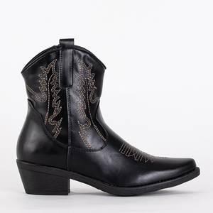 Západné čierne kovbojské topánky s plochými podpätkami Obuv