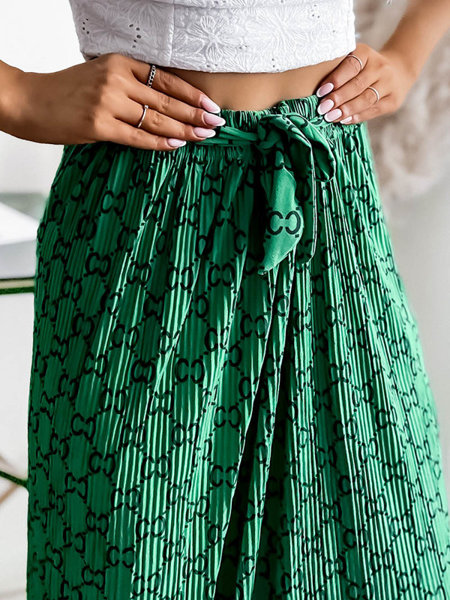 Zelená dámska plisovaná maxi sukňa so vzormi - Oblečenie