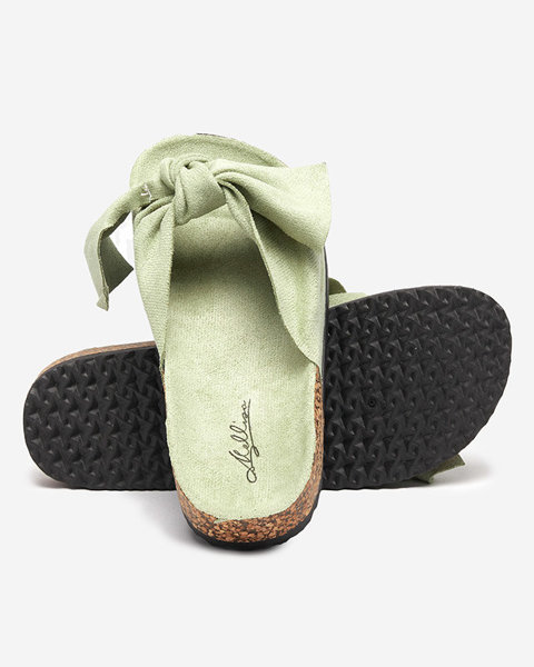 Zelené dámske eko semišové papuče s mašľou Xeria - Topánky
