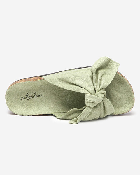 Zelené dámske eko semišové papuče s mašľou Xeria - Topánky