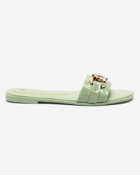 Zelené dámske papuče s kovovou retiazkou Meritala - Obuv