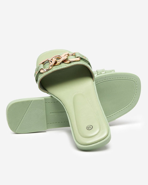 Zelené dámske papuče s kovovou retiazkou Meritala - Obuv