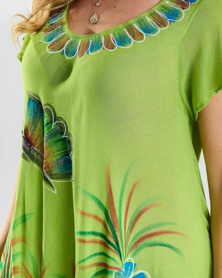 Zelený dámsky prehoz na posteľ typu plážové šaty s kvetinovou potlačou Oblečenie