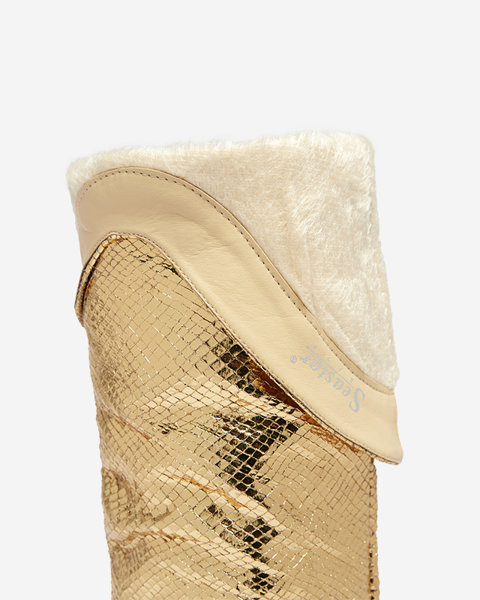 Zlaté dámske čižmy na vysokom opätku s razením Elivea- Footwear